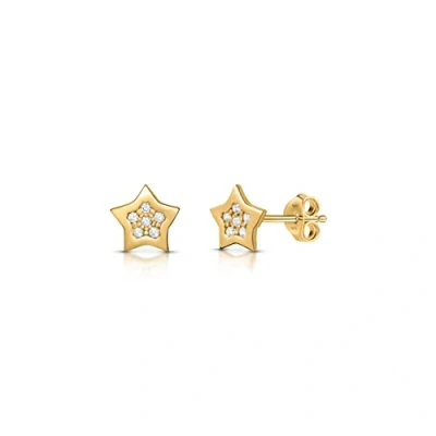 Immagine di Amberta Orecchini a Bottone Minimal in Argento Sterling 925 per Donna Collezione Astronomia: forma di Stella con Zirconi Placcati Oro Giallo