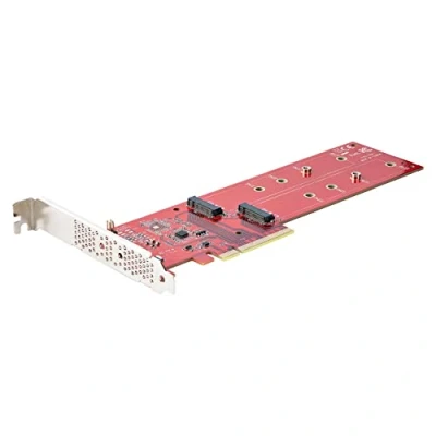 Immagine di StarTech.com Adattatore PCI Express M.2 NVMe,Scheda PCIE 4.0 x8 x16 a Doppio SSD NVMe or AHCI, 7.8Gbps per Disco,Biforcazione richiesta,Comp. Windows/Linux (DUAL M2 CARD B), Red