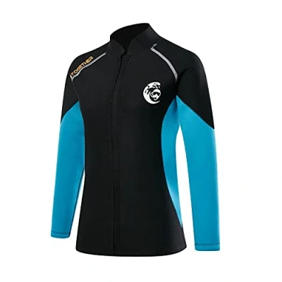 Immagine di Muta giacca da uomo e donna, 2 mm in neoprene con cerniera frontale a maniche lunghe, Surf, nuoto subacqueo, top (M, donna)