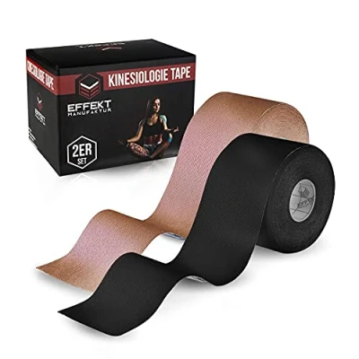 Immagine di Effekt Manufaktur Tape Kinesiologico Sportivo Impermeabile ed Elastico Resistente e Confortevole da Indossare In Cotone Elastan 5 m x cm Beige/Nero