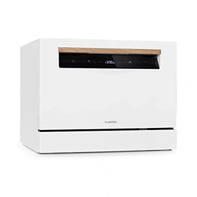 Immagine di KLARSTEIN Lagoona Mini Lavastoviglie a Posizionamento Libero, Classe F, Potenza: 1380 Watt, 6 Coperti, Consumo Idrico: 6,5 L, 7 Programmi + Asciugatura Extra, 49 dB, Pannello Touch Nero, Bianco