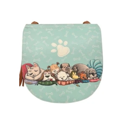 Immagine di DOGO Femme Cuir Vegan Vert Fait Main et Mode Sac d&#039;épaule Sleeping Dogs Motif