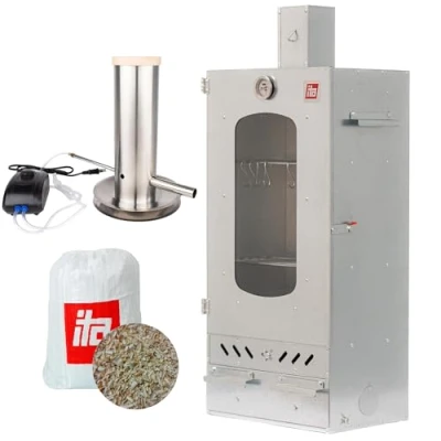 Immagine di ITA Affumicatore 7012 Set Smoker con Generatore di Fumo Armadio Finestra e Camino Acciaio Legato Qualità UE, Diretto dal Produttore 81 cm 3 Ripiani