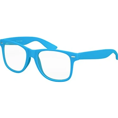 Immagine di BALINCO Nerd Occhiali da sole con lenti trasparenti in gomma opaca Retro Vintage Unisex cerniera a molla (Azzurro)