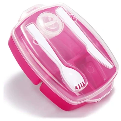 Immagine di COM FOUR® Set da pranzo in 4 pezzi con posate e salsa, scatola per il lavoro, scuola, università viaggio, lavabile lavastoviglie (4 rosa rosso)