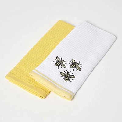 Immagine di Homescapes Set di 2 strofinacci da cucina in 100% cotone, super assorbenti, senza pelucchi, motivo &quot;Bumble Bee&quot;, 40 x 60 cm, colore: giallo