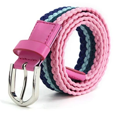 Immagine di AnJuHoPa Cintura Elastica Per Bambini Ragazze Ragazzi, in Gomma Multicolore da Donna Larga 2,5 cm e Lunga 80 Con Anello Metallico Marina Blu Rosa