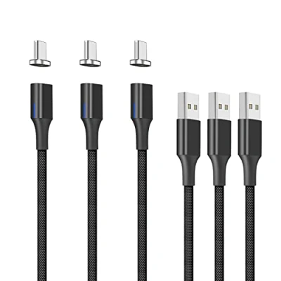 Immagine di NetDot Gen10 Cavo di ricarica rapida magnetico intrecciato in nylon, con lato laterale, compatibile dispositivo Type C (1 m/3 pacchetti)