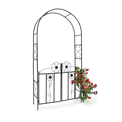 Immagine di Relaxdays Arco per Rose con Cancello in Ferro, Struttura Piante e Fiori Rampicanti, HLP: 228 x 116 36,5 cm, Nero
