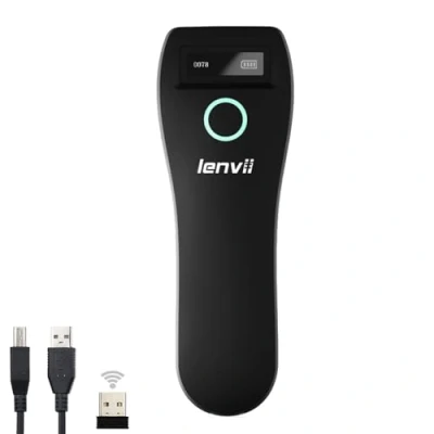 Immagine di LENVII Lettore di codici a barre Bluetooth portatile senza fili 1D/2D/QR Code Scanner Win/Android/iOS per negozio, supermercato, magazzino