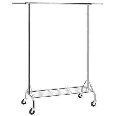 Immagine di SONGMICS Stand Appendiabiti Attaccapanni in Metallo Cromato con Ruote, Portata Fino a 50 kg, Argento, (110,5 150,5) x 160 48,5 cm HSR02S