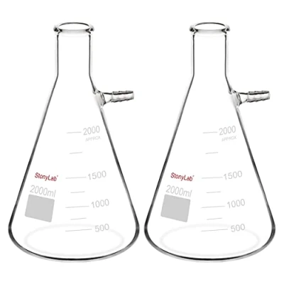 Immagine di stonylab 2 Confezioni Fiaschetta Filtrante in Vetro Borosilicato da 2000ml, Glass Filtering Flask, Collo a Bullone con Tubazione (2000 ml)