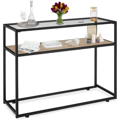 Immagine di TecTake 801087 Tavolo console Kilkenny, Lastra in vetro removibile, Piedi plastica regolabili altezza