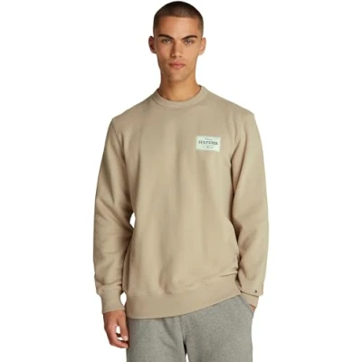 Immagine di Tommy Hilfiger Uomo Felpa Monotype Label Scollo Rotondo, Beige (Sandalwood), L