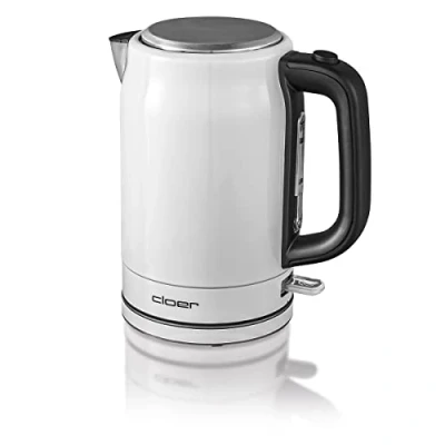 Immagine di Cloer 4521 Bollitore Elettrico in Acciaio Inossidabile, 2200 W, indicatore del livello dell&#039;acqua, protezione contro il surriscaldamento e funzionamento a secco, 1,7 litri, bianco