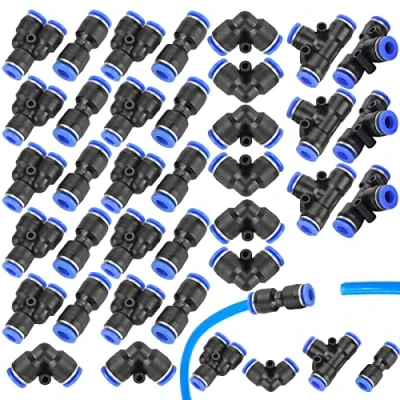 Immagine di 40 pezzi Connettore Raccordi Rapidi da Pneumatico Attacchi Aria Compressa Spingere in per Collegare Tubo Raccordo Plastica 6mm Include 4 Tipi di