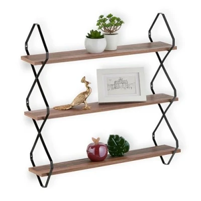 Immagine di Relaxdays Mensola da Parete con 3 Ripiani, HLP: 60x60x15 cm, in MDF e Ferro, Scaffale a Muro Salotto, Bianco Dorato, 70% Fibra di Legno 20% 10% plastica