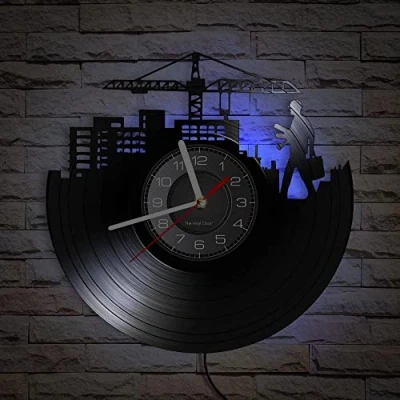 Immagine di Smotly orologio da parete in vinile, design architettonico ingegnere a tema con funzione luce notturna LED, regali per architetti. (sette colori)