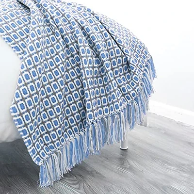 Immagine di LumiSyne Coperta a Maglia Sfrangiata Houndstooth Bohémien Plaid Calda Coperte In Copriletto Da Tiro Per Letto Poltrona o Divano 130x170cm