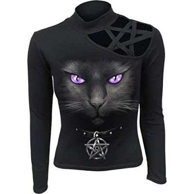 Immagine di Spiral Black Cat Donna Maglia Maniche Lunghe Nero S 100% Cotone Regular