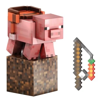 Immagine di Mattel Minecraft Maiale Livello Diamante, action figure alta 14 cm con design pixelato e 4 accessori inclusi, personaggio dal videogioco da collezione, giocattolo per bambini, 6+ anni, HTM04