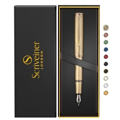 Immagine di Scriveiner, penna stilografica EDC lusso (media), splendida tascabile in ottone pesante finitura a mano, convertitore pennino tedesco, miglior set regalo uomo e donna,