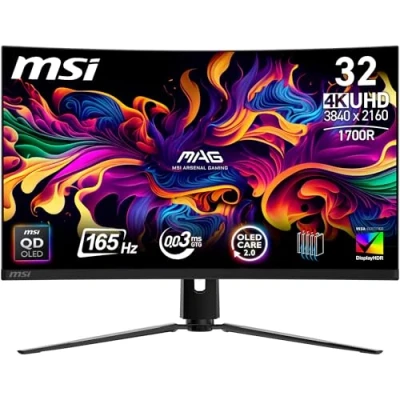 Immagine di MSI MAG 321CUP QD OLED Monitor Gaming Curvo da 32&quot; UHD 1700R, Pannello Quantum Dot (3840 x 2160), 165Hz / 0,03ms, 99% DCI P3, ΔE≤2, DisplayHDR True Black 400, DP 1.4a, HDMI 2.1, USB Type C
