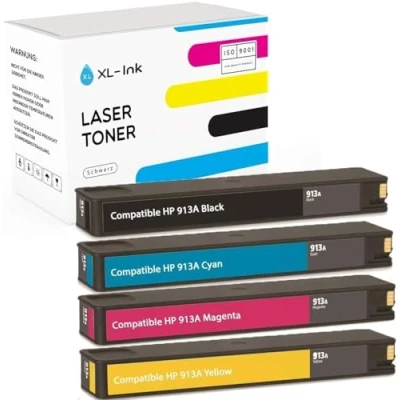 Immagine di XL Ink Compatibile con HP 913A 4 pezzi (CMYK: L0R95AE, F6T77AE, F6T78AE, F6T79AE. Capacità: X 3.000 pagine)