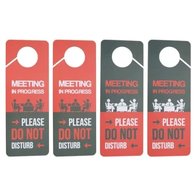 Immagine di 4pcs Pannello Appeso di Colore Double Face Riunione in Corso Si prega non disturbare la porta adatta alle riunioni ufficio online