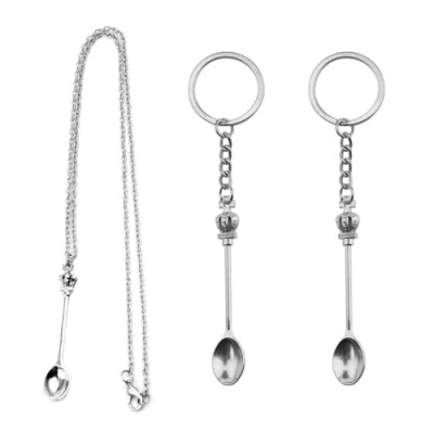 Immagine di 2 portachiavi cucchiaio, 1 cucchiaio collana, piccolo per barattoli di spezie, piccolo, portachiavi, mini