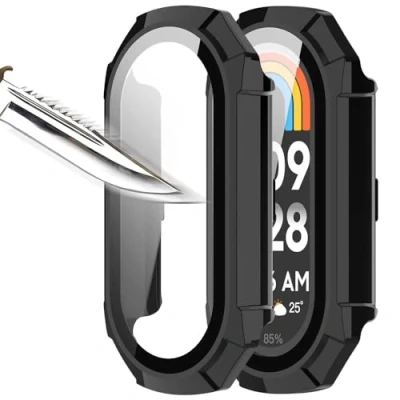 Immagine di Msiall [2 pezzi] nero con Pellicola Protezione Schermo Vetro Temperato per mi band 9, 9H Durezza PC Case,Bumper,Sottile Case Protettiva Completa Smart 9
