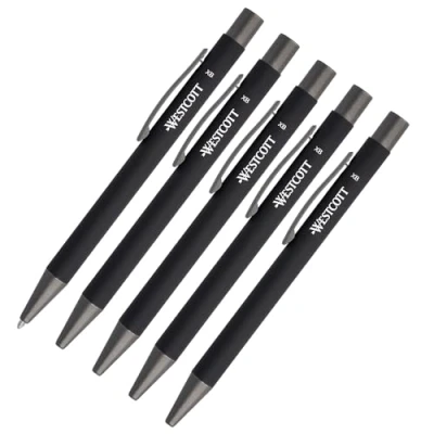 Immagine di Westcott E 745006 00 Set di 5 penne a sfera in alluminio colore nero, con inchiostro spessore del tratto XB 1,4 mm