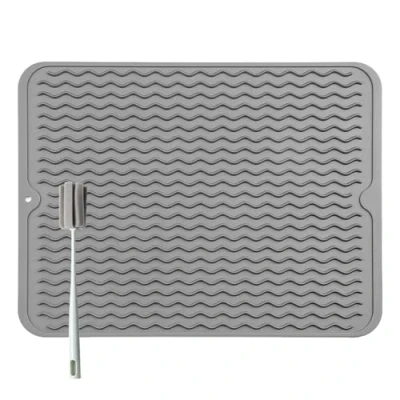 Immagine di Bibykivn Tappetino scolapiatti in Silicone 50 x 40 cm Grande Antiscivolo scolapiatti, Senza BPA, Arrotolabile con Spazzola per la Pulizia Spugna