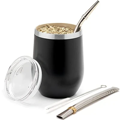 Immagine di BALIBETOV Mate Argentino Set Yerba (Tazza Mate) Acciaio Inossidabile 18/8 a Doppia Parete Include Due Bombilla e Una Spazzola per la Pulizia Autentico