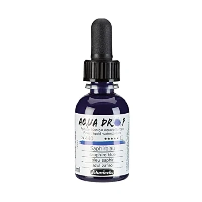 Immagine di Schmincke AQUA DROP, blu zaffiro, flaconcino con pipetta, 30 ml, 24440034, acquarelli liquidi, urban sketching, calligrafia, handlettering