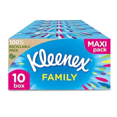 Immagine di Kleenex Family Box Fazzoletti di Carta, 128 Veline, in Scatola con Carta Certificata FSC, 10 Pacchetti