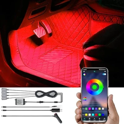 Immagine di TABEN Kit Luce Atmosfera vano Piedi per Auto Sincronizzazione Musicale RGB Multicolore 16 Milioni di Colori Illuminazione Ambientale USB, Suono Attivo e Controllo App Bluetooth Wireless CC 12V