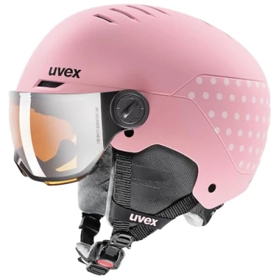 Immagine di uvex rocket jr visor, casco da sci robusto per bambini, con visiera, regolazione individuale delle dimensioni, pink confetti matt, 51 55 cm
