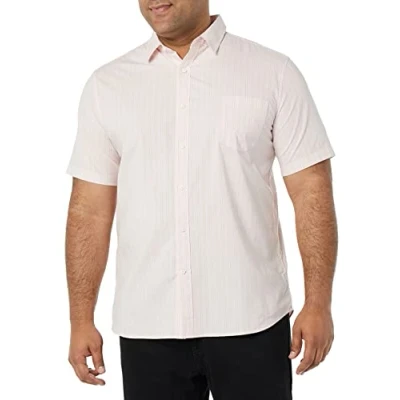 Immagine di Amazon Essentials Camicia in Popeline a Maniche Corte Slim Uomo, Rosa Righe Doppie, L