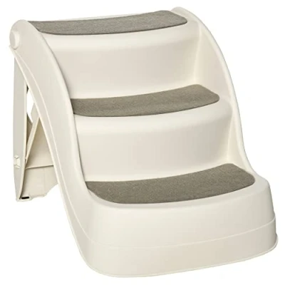 Immagine di PawHut Scaletta per Cani Pieghevole con 3 Gradini Antiscivolo, Scala Animali Domestici, Cuccioli, Gatti, in PP, 49x38x38 cm, Beige