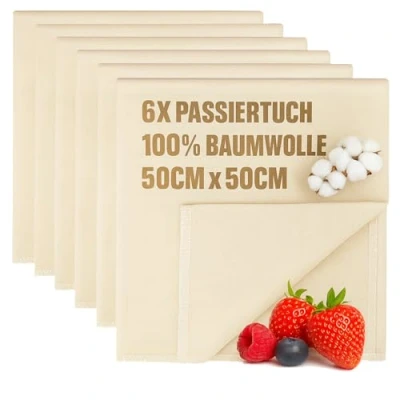 Immagine di COM FOUR® 6x Lino panettiere, tela formaggio, panno filtrare, 100% cotone Panni intrecciati per la preparazione dell&#039;impasto Riutilizzabili, resistenti presenza di elevata Cottura del pane