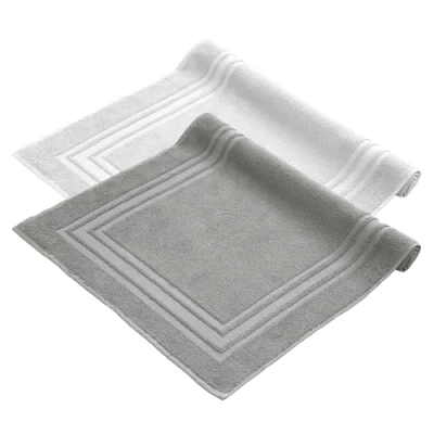 Immagine di Komfortec Set di 2 tappetini da bagno, in spugna, lavabile, 600 g/m² e 100% cotone, assorbenti ad asciugatura rapida, 50 x 70 cm, colore: grigio/bianco