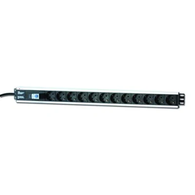 Immagine di Techly Professional 023189 Multipresa Verticale per Rack 12 Posti Schuko con Magnetotermico Spina Angolata 1U Nero/Argento