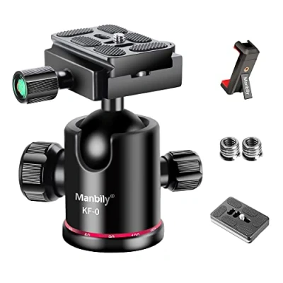 Immagine di Testa per Treppiede Manbily, a sfera DSLR Fotocamera reflex, Monopiede, rotazione 360alluminio con piastra sgancio rapido, indicatore di livello, Carico massimo 8kg (KF 0)