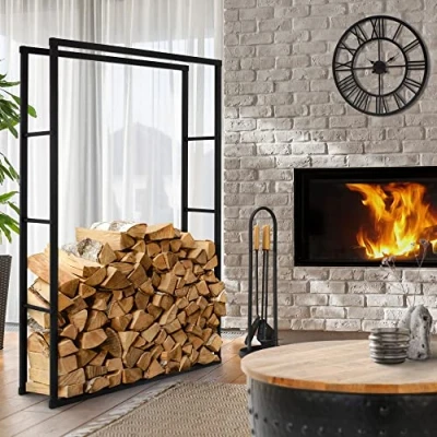 Immagine di ML Design Rastrelliera Porta Legna 100x150x25 cm Scaffale Verticale in Acciaio Nero per Interno Esterno Resistente alle Intemperie Supporto Metallo da Ardere Soggiorno Camino Salotto