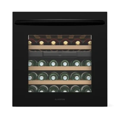 Immagine di Klarstein Vinsider 30 Uno Cantinetta Vino Doppia Temperatura Bottiglie, 2 Zone, LED, UV, Ripiani in Legno, Silenziosa, Da Incasso, Frigo Vino, Porta Vetro Nera
