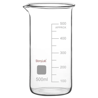 Immagine di stonylab Bicchiere di Vetro, Confezione da 1, alto Graduato in Vetro Borosilicato con Beccuccio, Laboratorio, 500 ml
