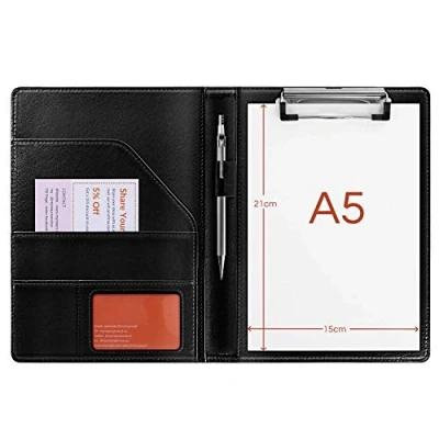 Immagine di portablocco A5 blocco appunti in pelle supporto per File Organizer con tasca interna Nero