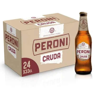 Immagine di Peroni Birra Cruda Lager Non Pastorizzata, Cassa con 24 Birre in Bottiglia da 33 cl, 7.92 L, Gusto Fresco e Autentico, Gradazione Alcolica 4.7% Vol