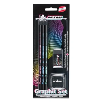 Immagine di JOLLY Next Generation Set di 3 matite in grafite HB legno nero, forma rotonda con design sobrio, gomma nera e temperamatite